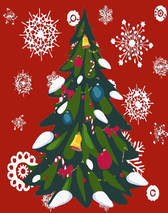 Red background christmas tree