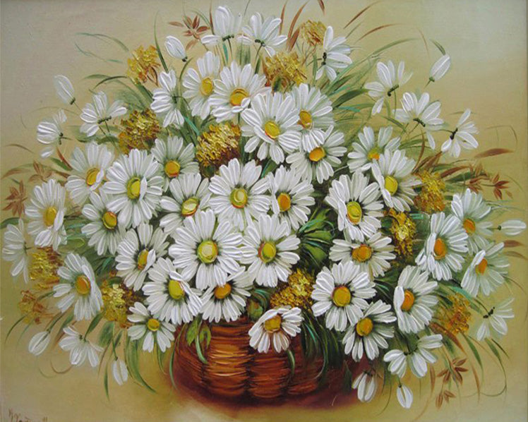 White Daisy Flower Basket