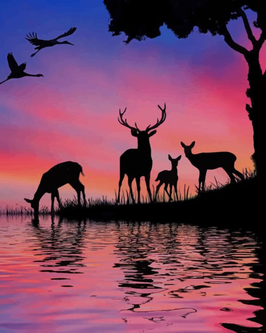 silhouette deer painting