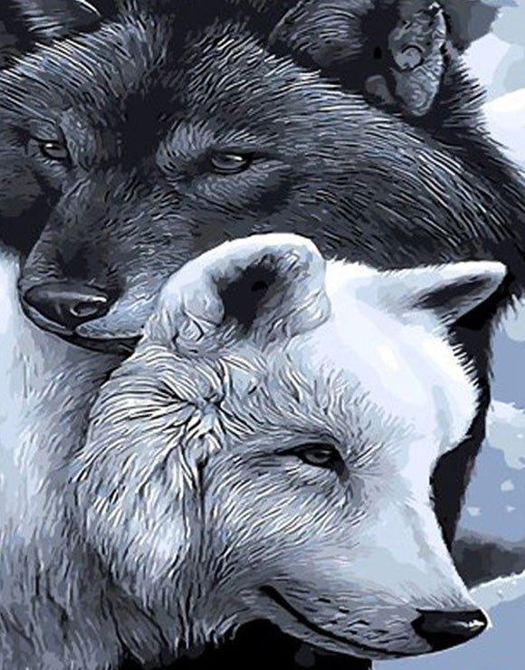 Black and white couple wolf painting