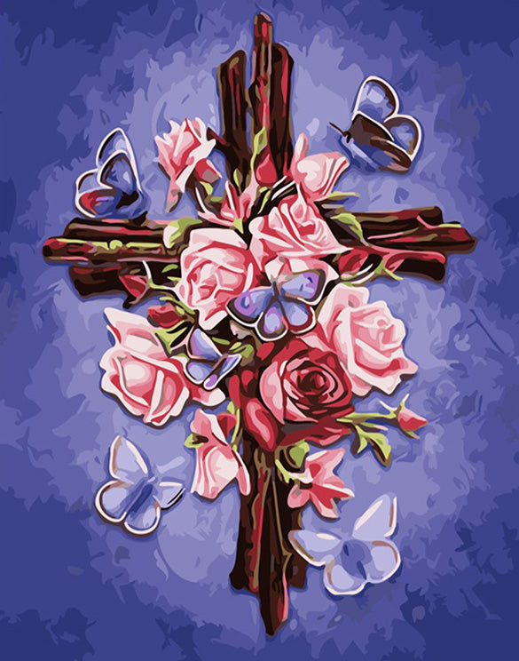 Flower butterfly cross painting