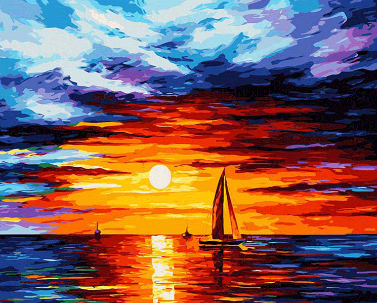 Sunset & Sailing Boat