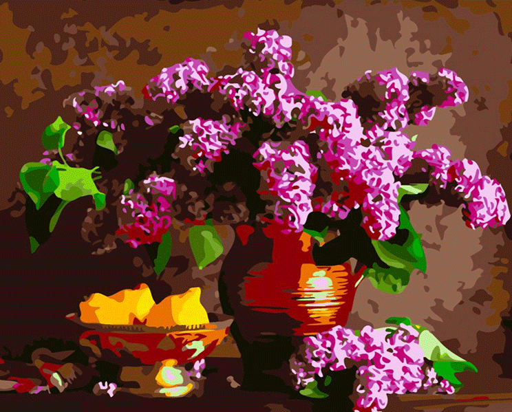 Purple Flowers with Canvas Painting