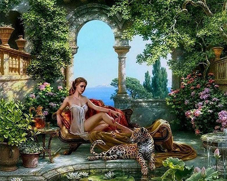 Fairy Tale Palace with Woman & Tiger
