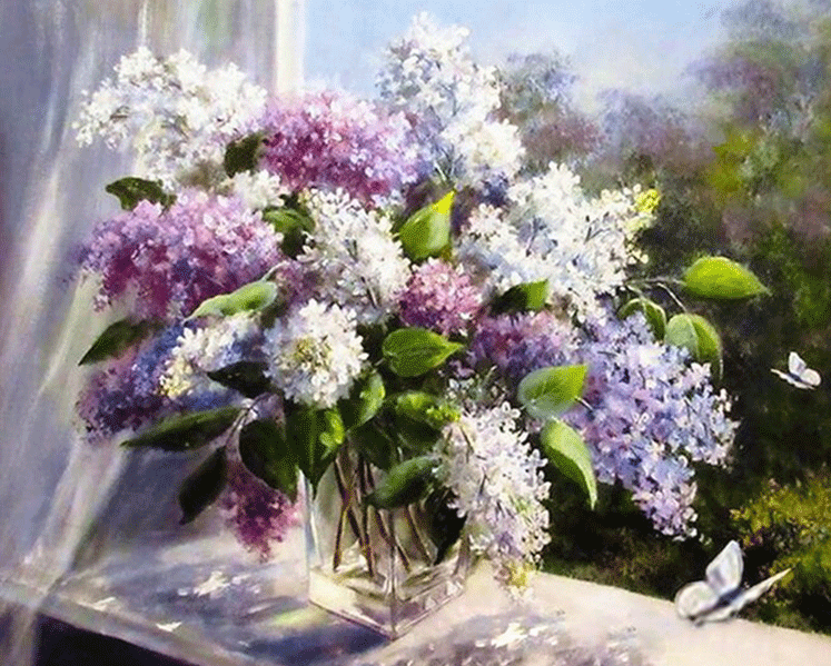 Purple White Pink Flowers with Vase