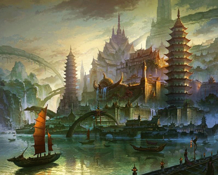 Fantasy Village Painting