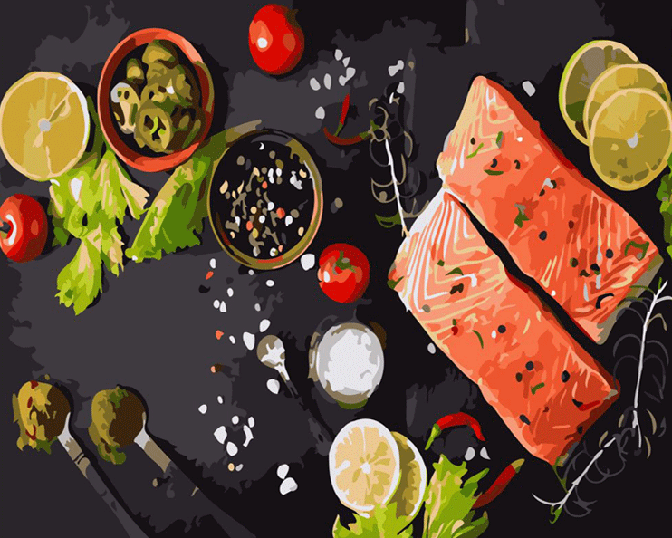 Raw Salmon Fillet and Ingredients for Cooking