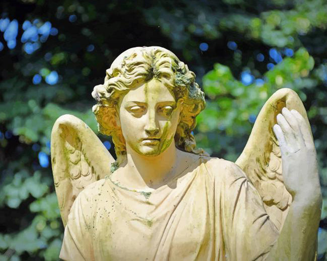 Angel statue sad face