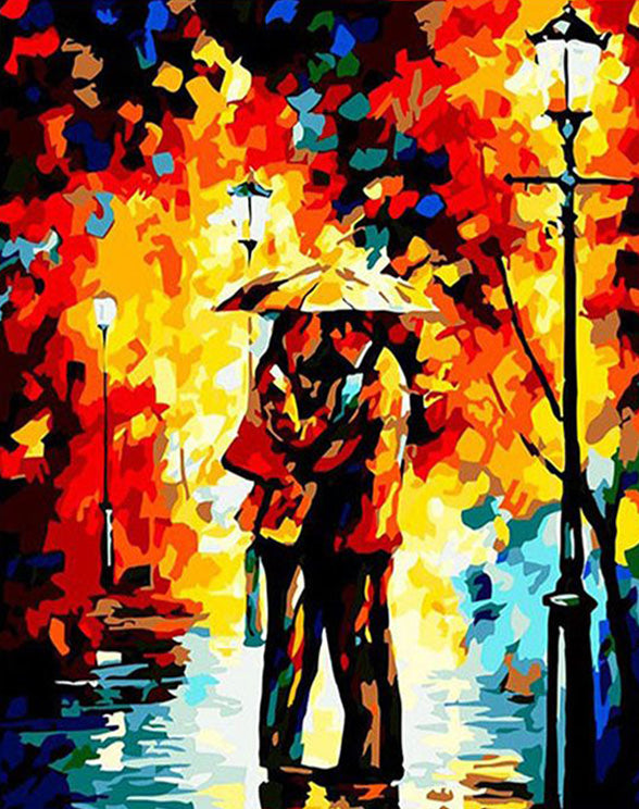 Colorful couple with umbrella