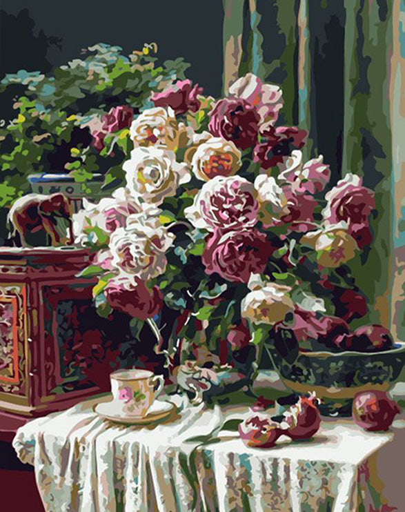 Tea Time With Flowers Painting