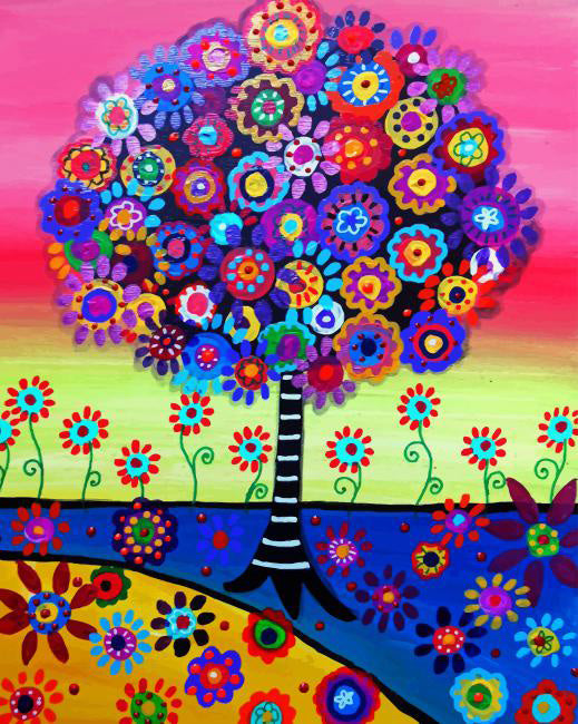 Mexican Folk Art Tree Painting