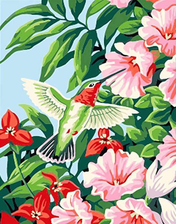 Hummingbird and Fuchsias painting