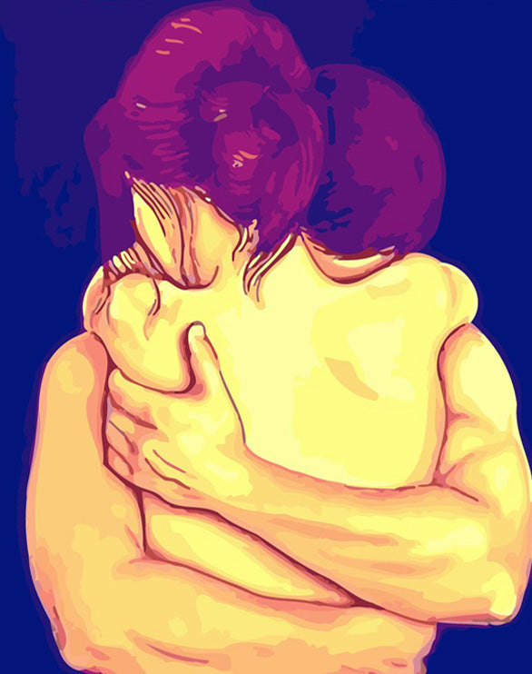 Couple hugs love painting