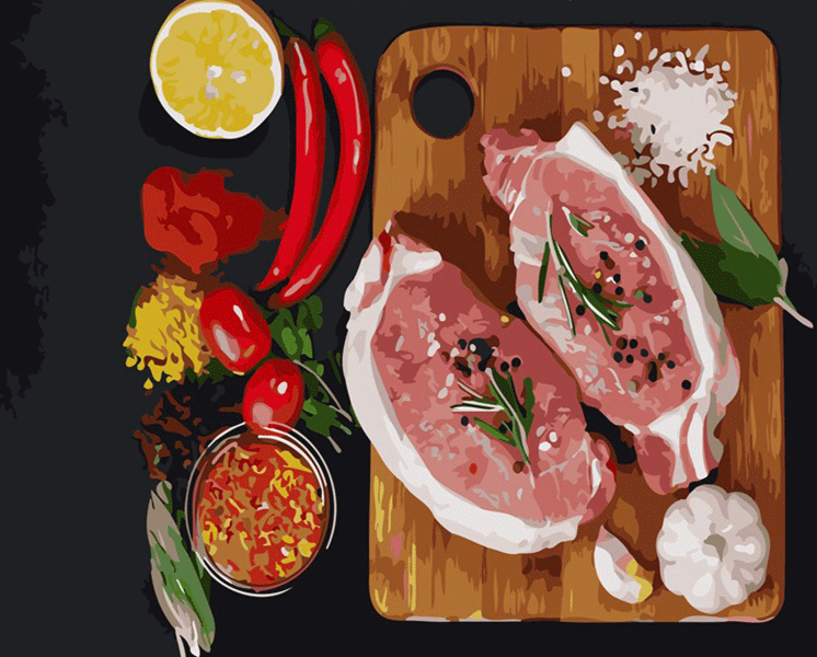 Meat Chops Rhinestones Food Mosaic Painting