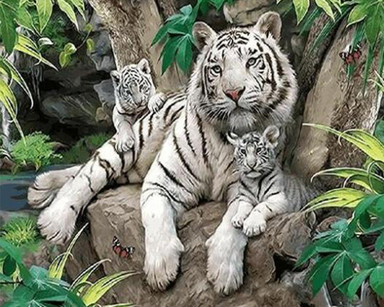 White Tiger with Cubs