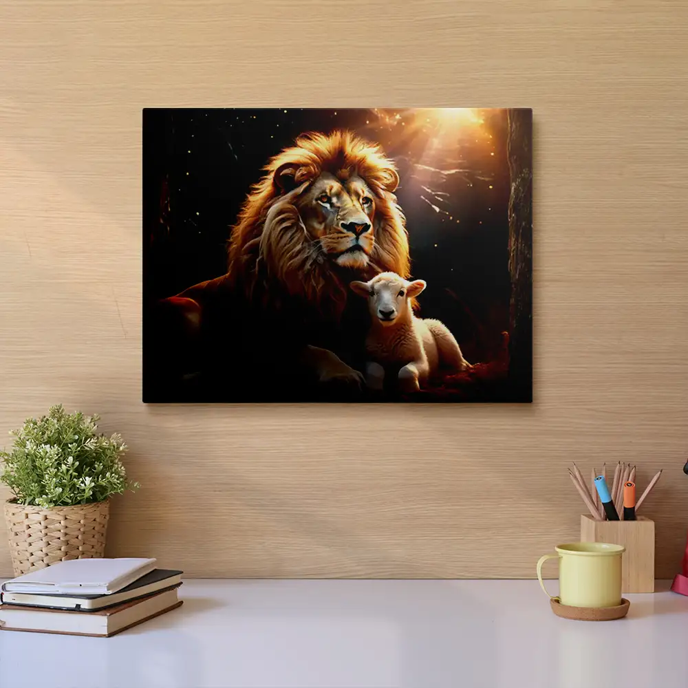 Lion and lamb painting