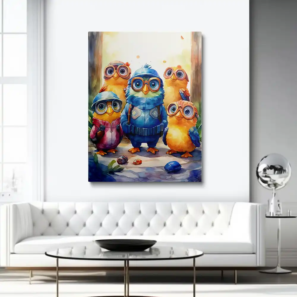 3 Watercolor painting of pororo and his friends