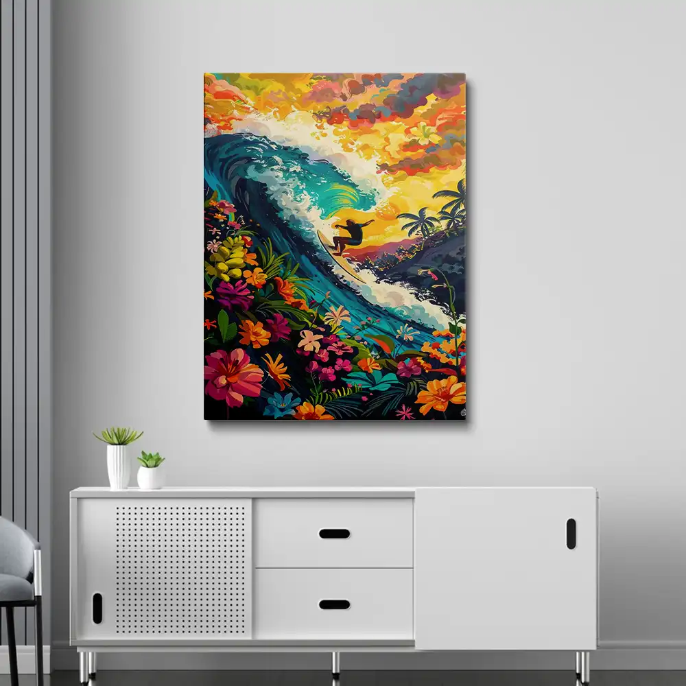 3 A painting of a surfer riding