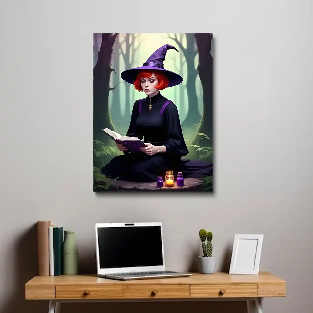 3 Painting of a witch with a purple hat