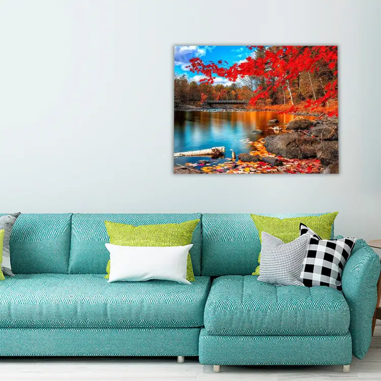 Red Maple leaves Fall Lake Forest DIY Autumn Forest Painting
