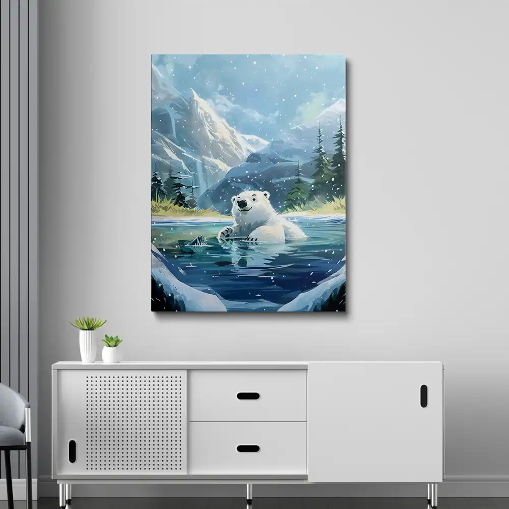 Adorable polar bear in snow painting