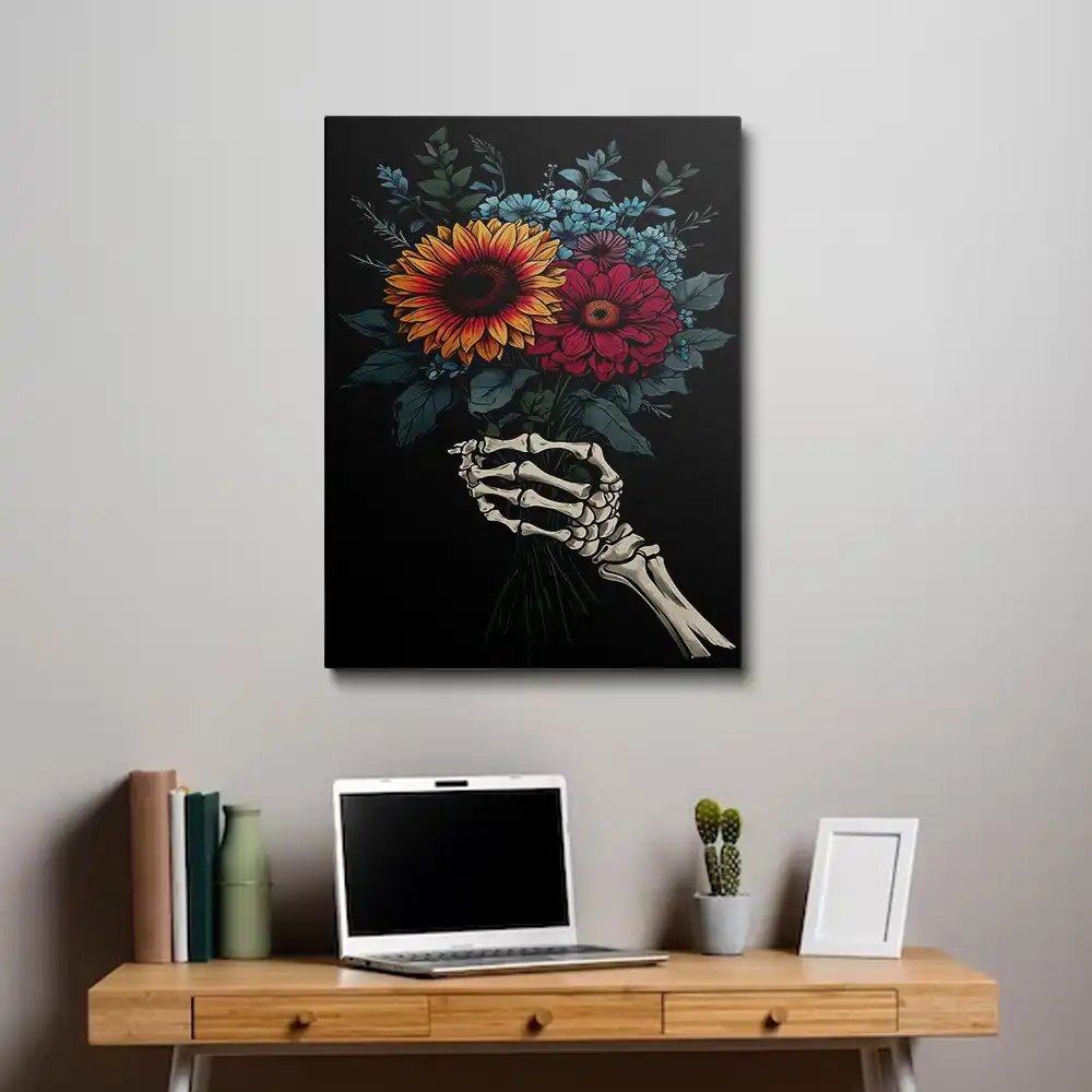 3 Skeletal hand with vibrant bouquet