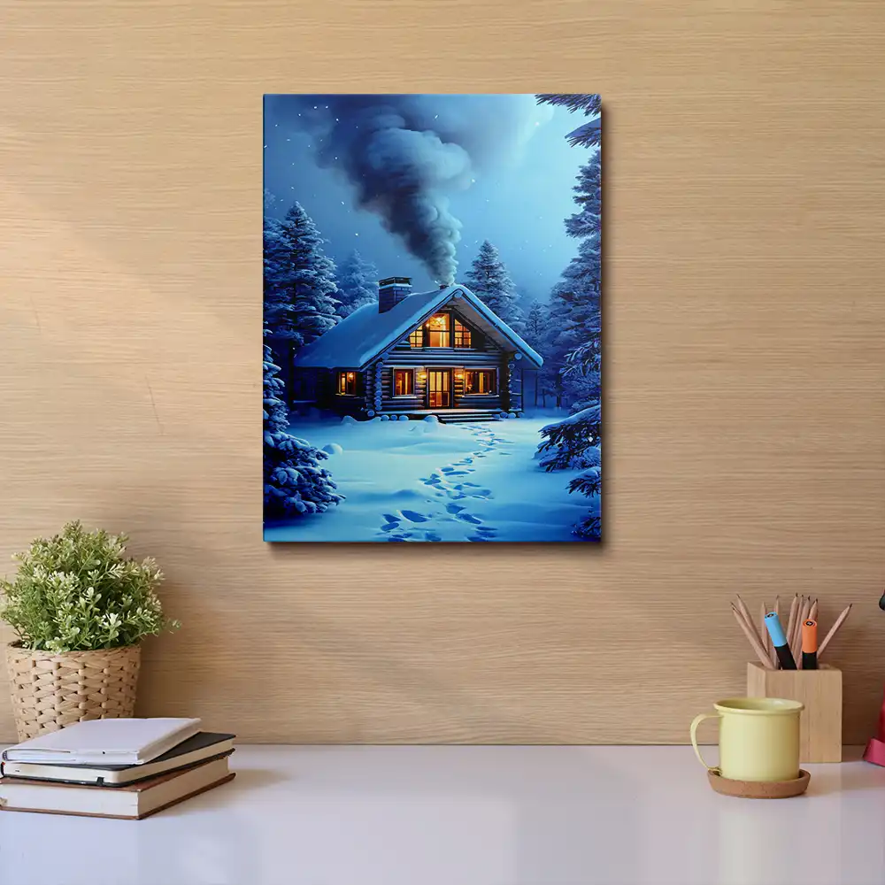 Cozy winter cabin scene