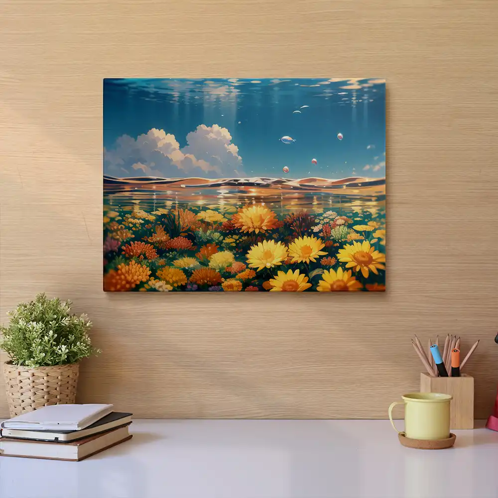 Lake of flowers painting