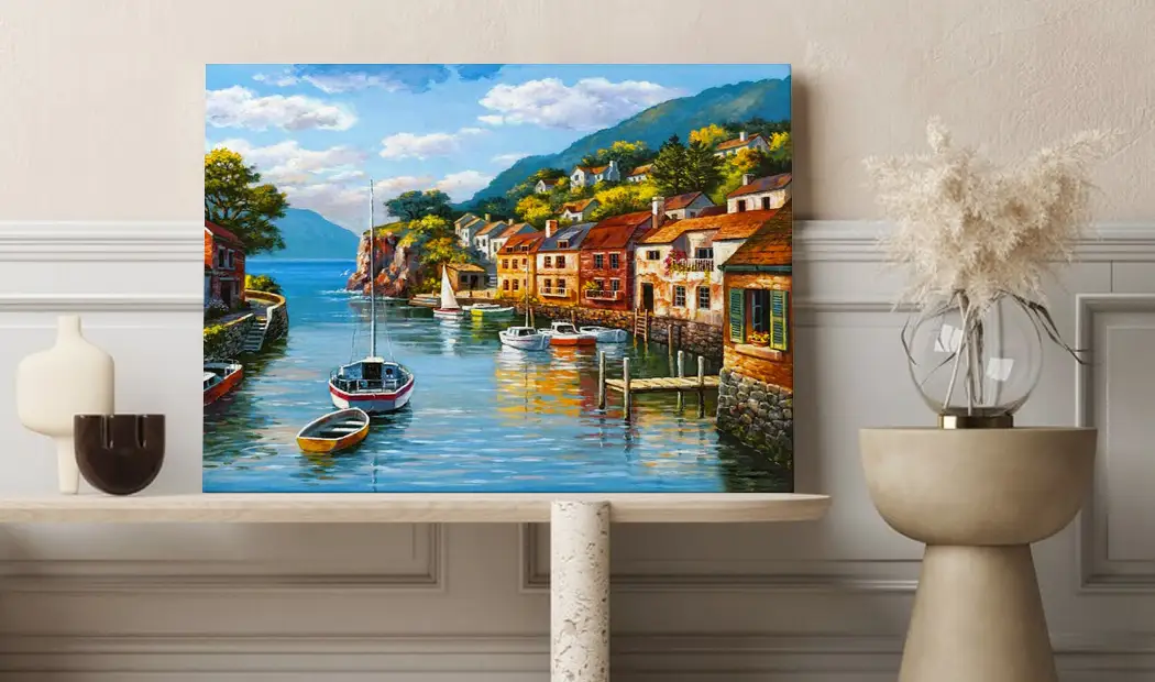 small village by the Sea landscape painting