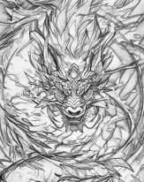 dragon whole bodyview sideways with horns drawing