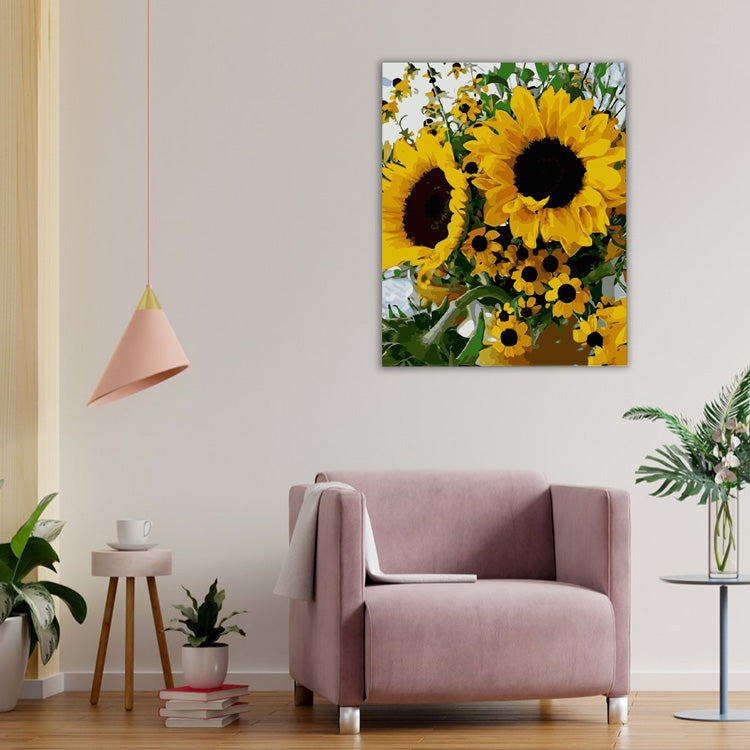 5D numbers painting bouquet of sunflowers