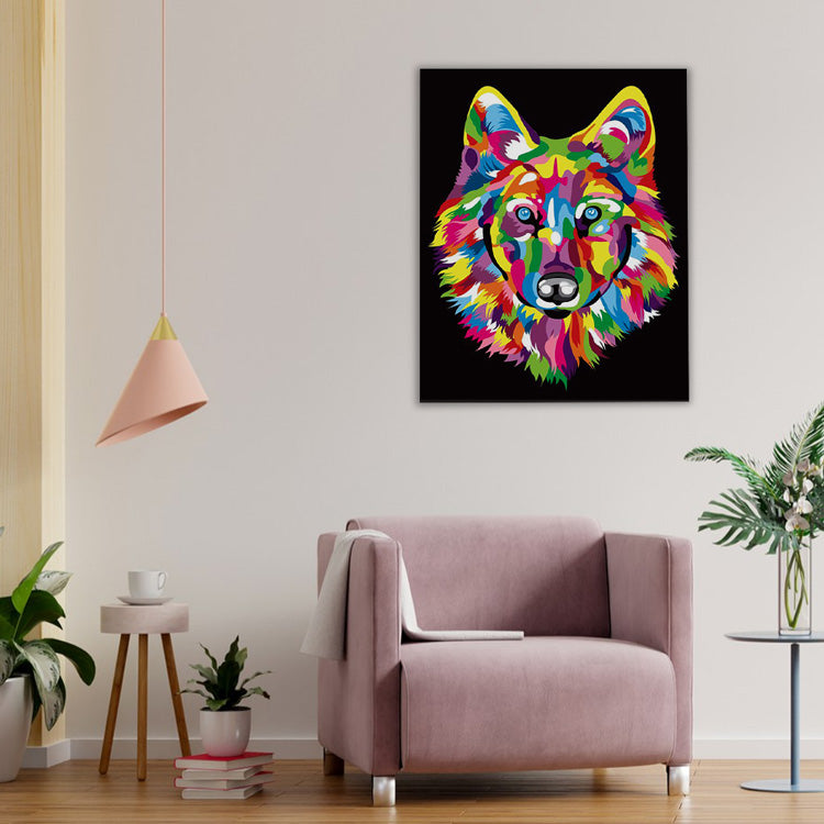 Abstract wolf head canvas painting