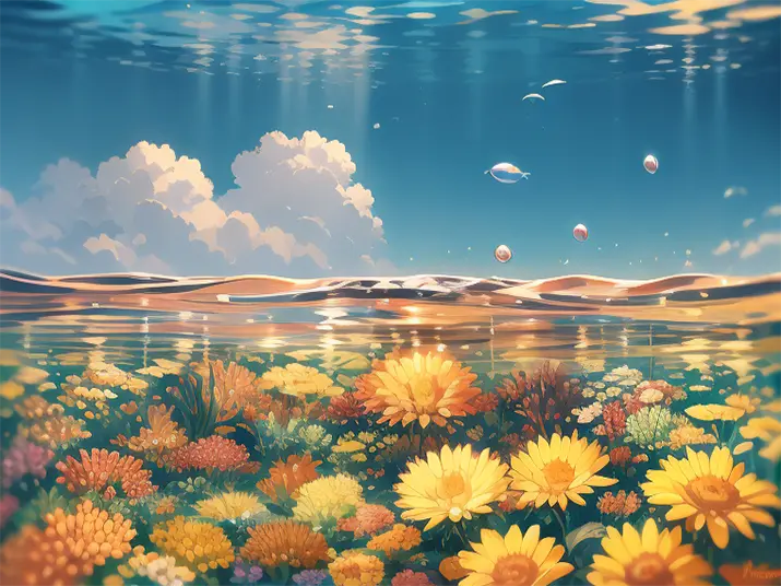 Lake of flowers painting