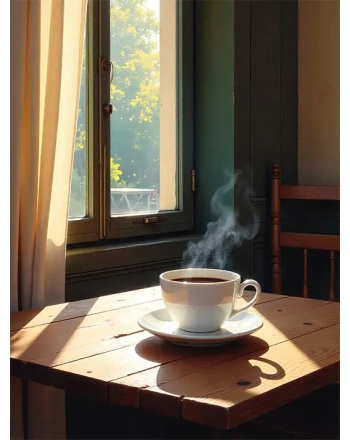 Steaming cup of coffee