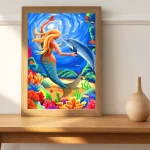 Mermaid and dolphin painting