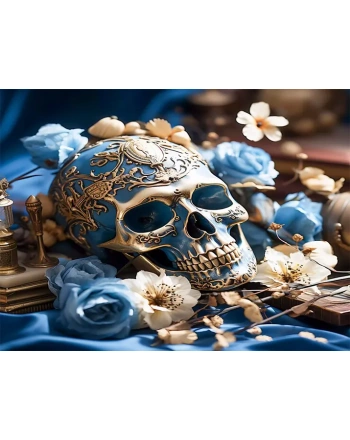Skeleton skull with flowers